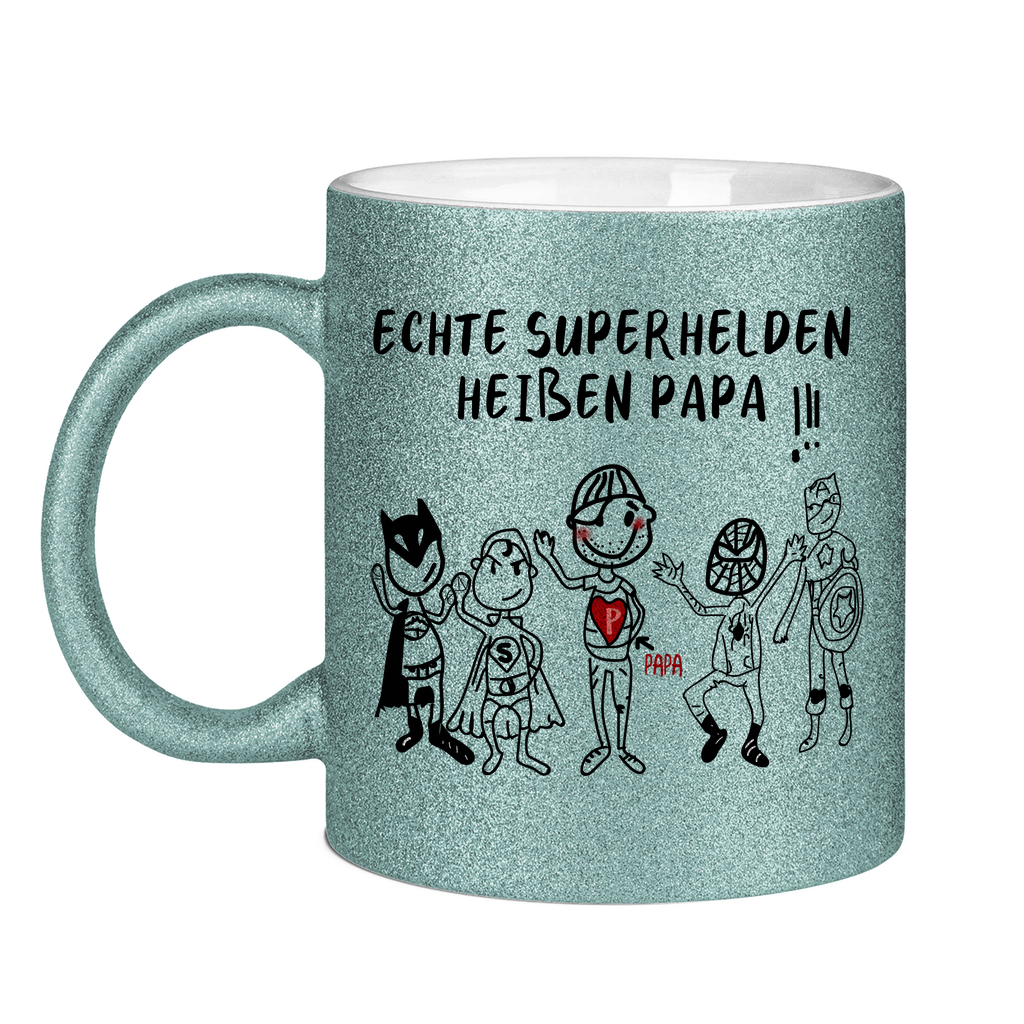 Echte Superhelden heißen Papa! - Glitzertasse Light Blue Glitter One size