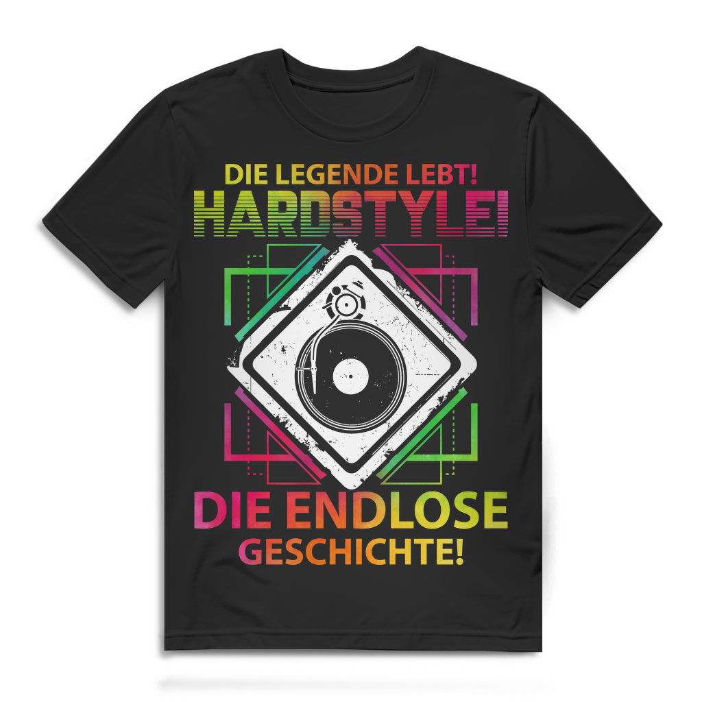 Hardstyle Shirt Herren – Die Legende lebt! Festival Spruch T-Shirt für Raver Black