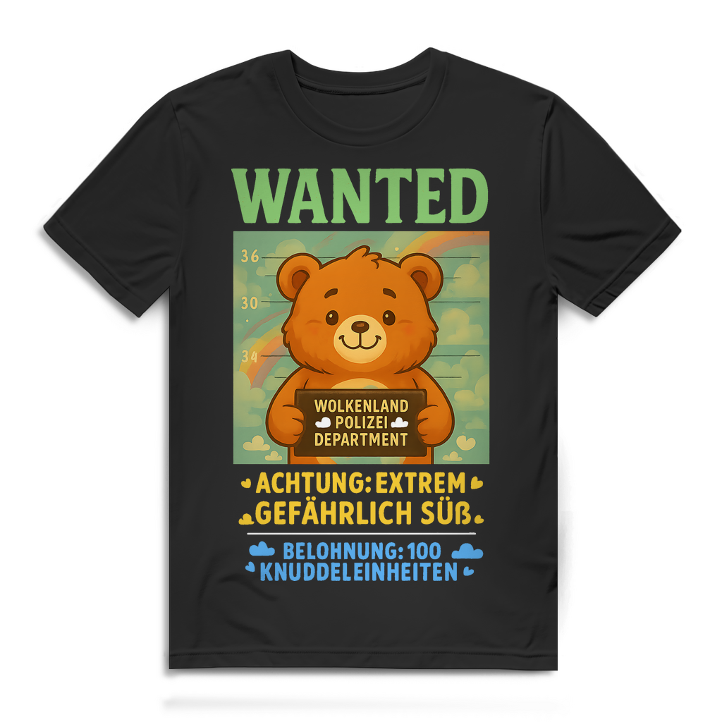 Herren Premium Bio T-Shirt Wanted Glücksbärchi Wolkenland Extrem Gefährlich Süß Black