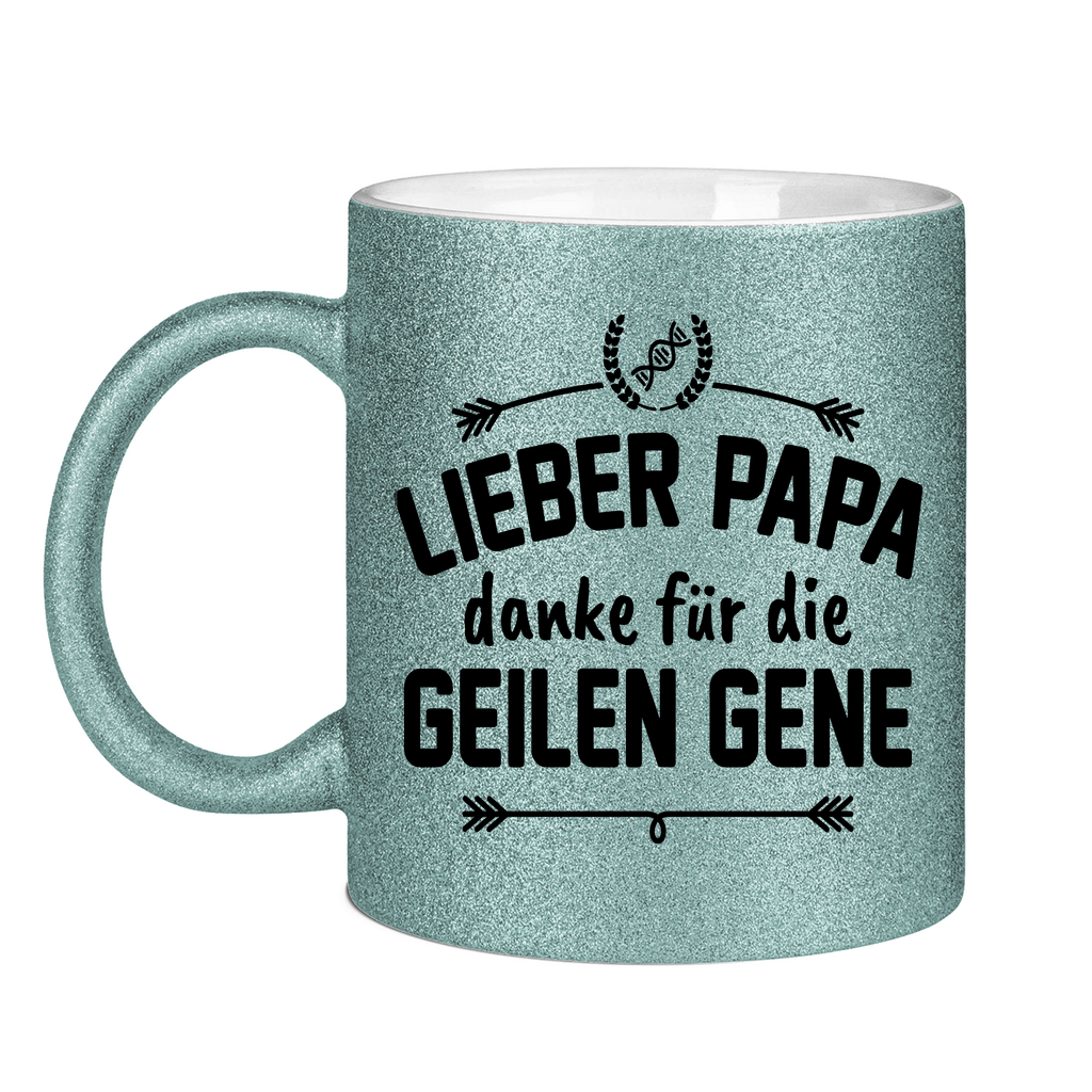 Lieber Papa danke für die geilen Gene - Glitzertasse Light Blue Glitter One size