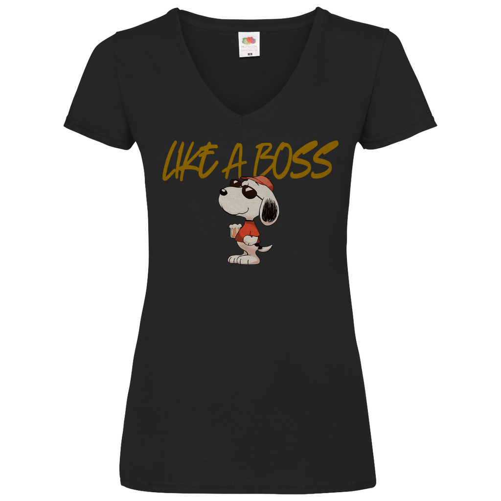Peanuts Snoopy mit Bier Like a Boss - V-Neck Damenshirt Black