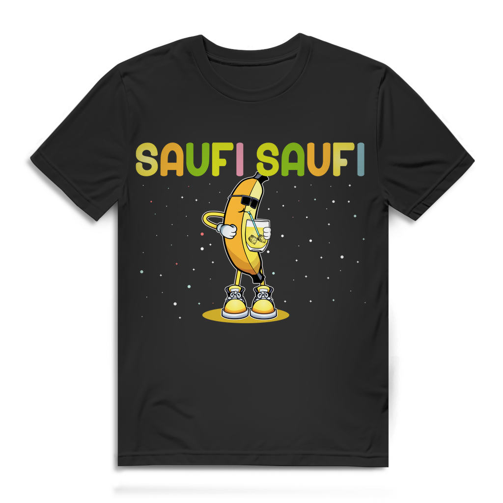 Saufi Saufi Banane Herren T-Shirt Funshirt Lustig Trinker Spruch Party Festival Black