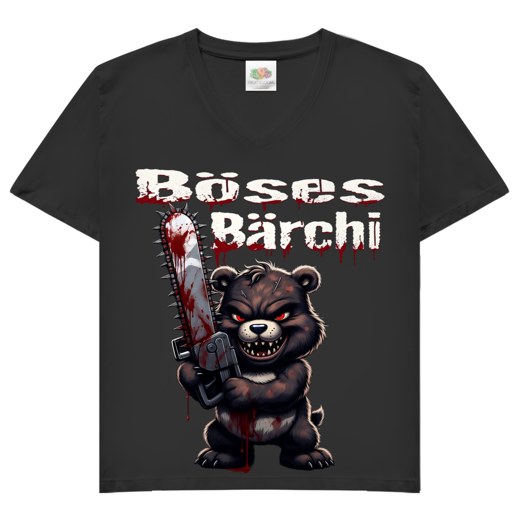 Böses Bärchi Kettensäge Damen V-Neck T-Shirt Black