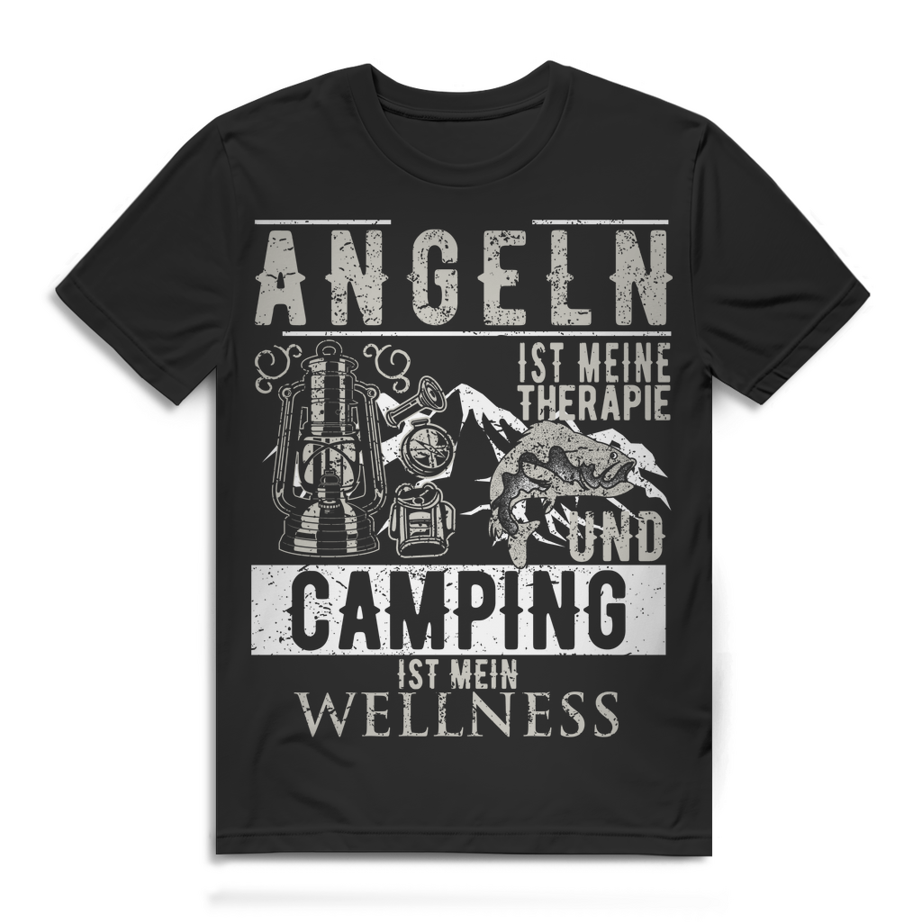 Angeln Therapie Camping Wellness – Outdoor Männer Funshirt mit Natur Motiv Black