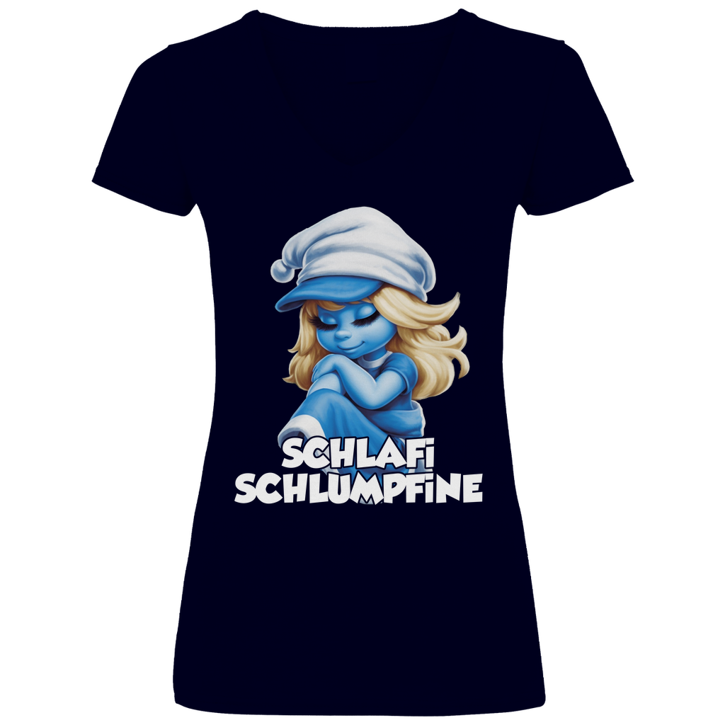 Schlafi Schlumpfine Grafik - V-Neck Damenshirt Deep Navy