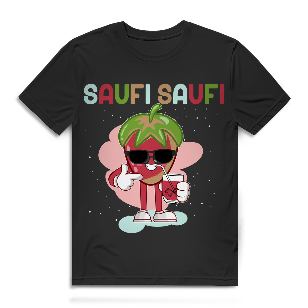Saufi Saufi Herren T-Shirt Erdbeere Funshirt Party Männer Alkohol Spruch Shirt Black