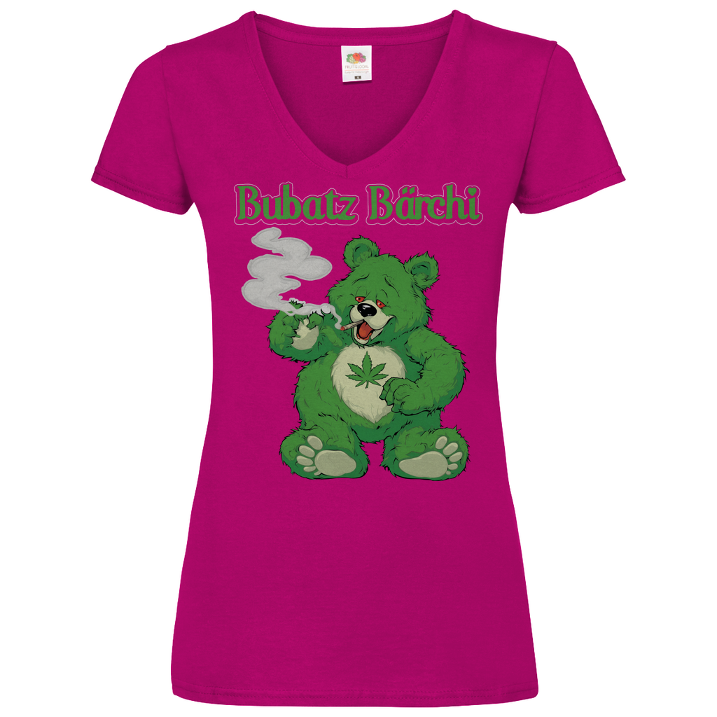 Bubatz Bärchi - Glücksbärchi - V-Neck Damenshirt Fuchsia L