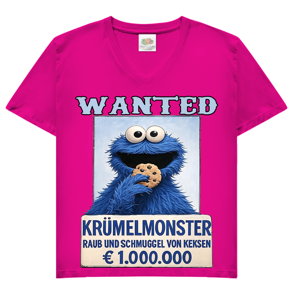 Wanted Krümelmonster Raub und Schmuggel von Keksen - Damen V-Neck T-Shirt Fuchsia