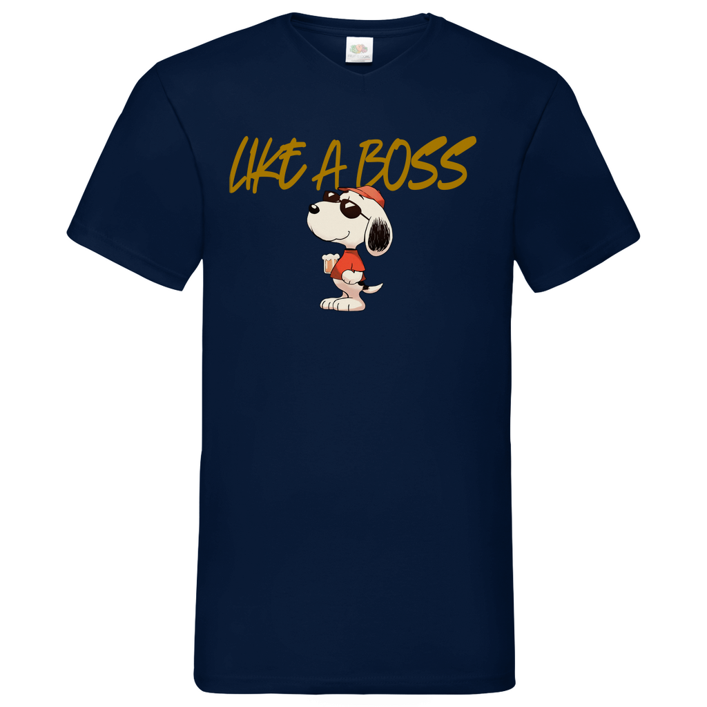 Peanuts Snoopy mit Bier Like a Boss - Herren V-Neck Shirt Navy