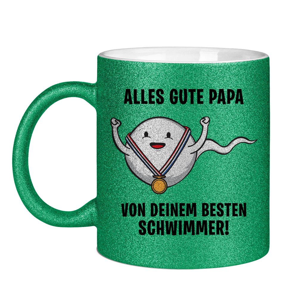 Alles gute Papa von deinem besten Schwimmer! - Glitzertasse Green Glitter One size