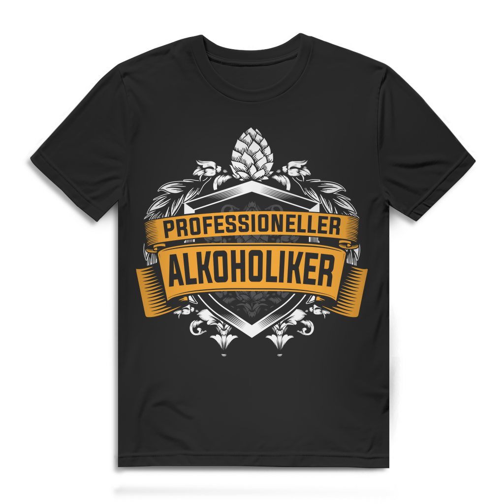 Herren T-Shirt Professioneller Alkoholiker Sauf Shirt Bio Baumwolle Black