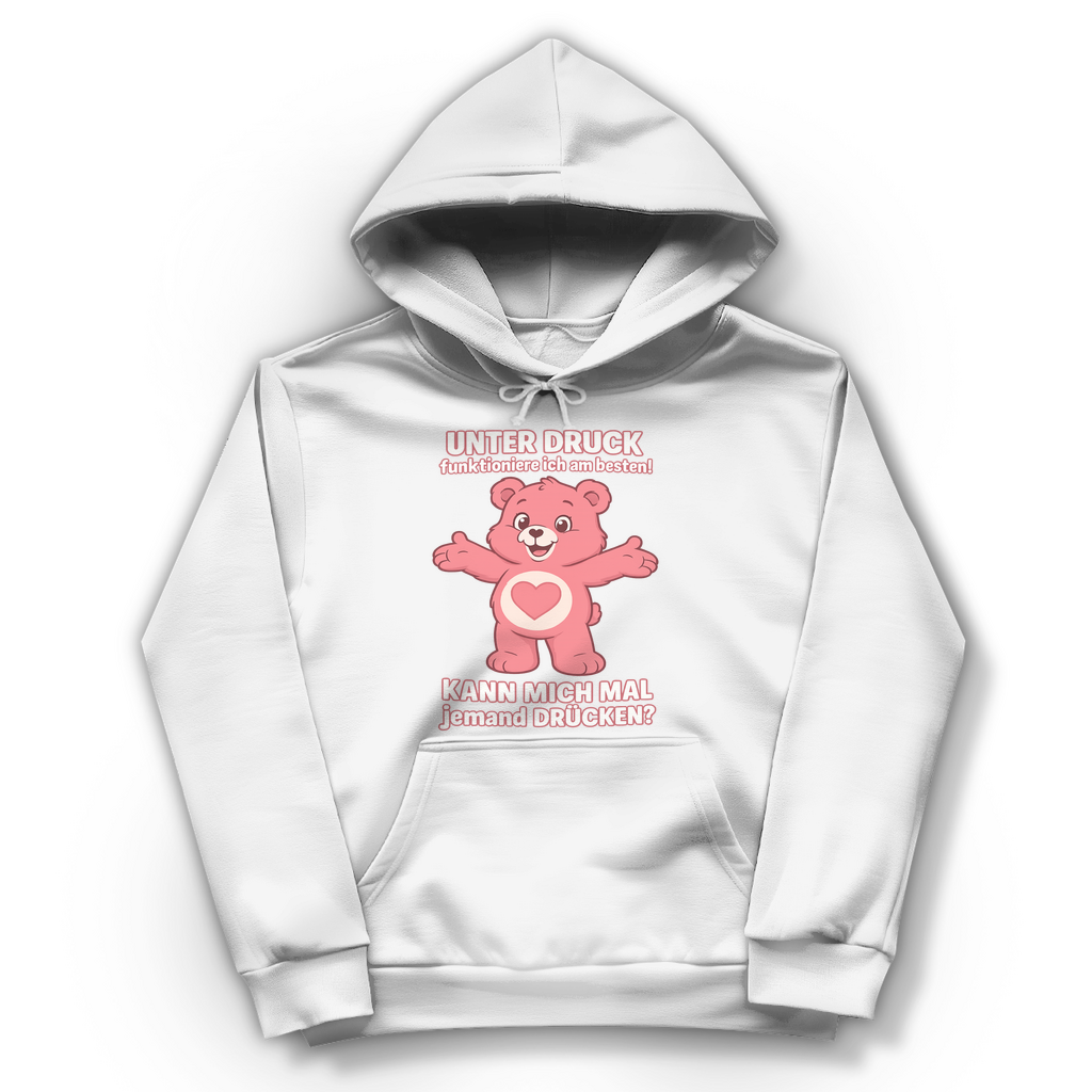 Damen Hoodie – Unter Druck funktioniere ich am besten • Kann mich mal jemand drücken? • Bär Motiv Arctic White