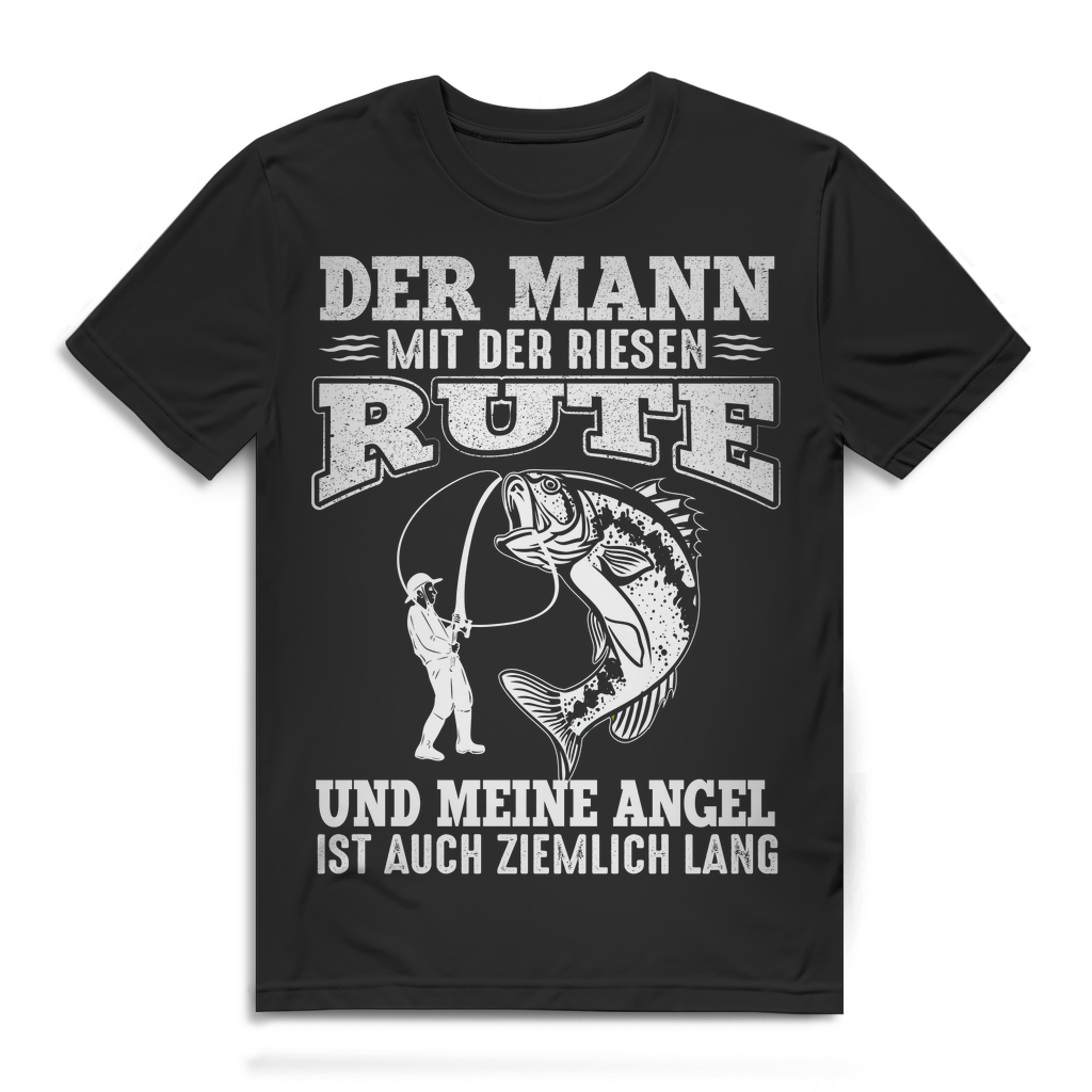 Herren T-Shirt Der Mann mit der Riesen Rute Angler Bio Baumwolle Black