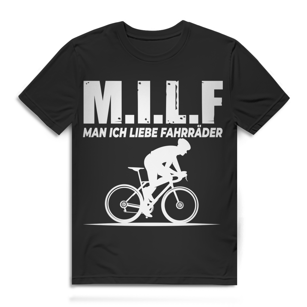 Lustiges Herren Bio T-Shirt M.I.L.F Man ich liebe Fahrräder Fahrrad MTB Fun Black