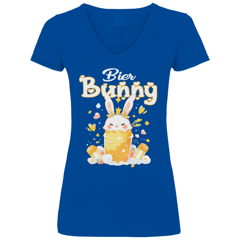 Bier Bunny Hase - V-Neck Damenshirt Royal Blue XL
