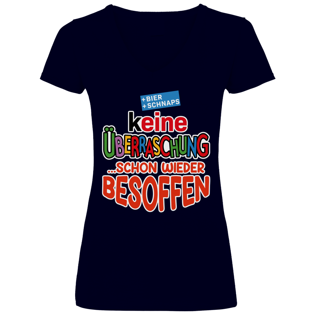 Keine Überraschung - schon wieder besoffen - V-Neck Damenshirt Deep Navy