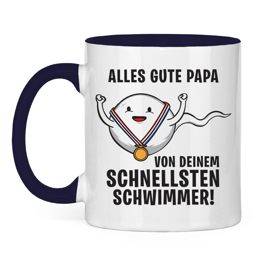 Alles gute Papa von deinem schnellsten Schwimmer! - Tasse zweifarbig Navy