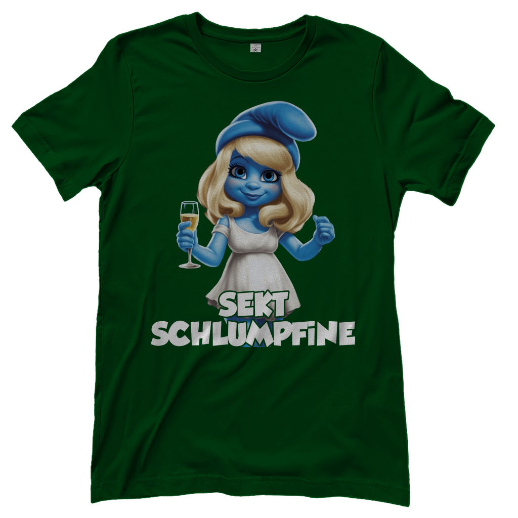 Sekt Schlumpfine Grafik - Damenshirt Bottle Green