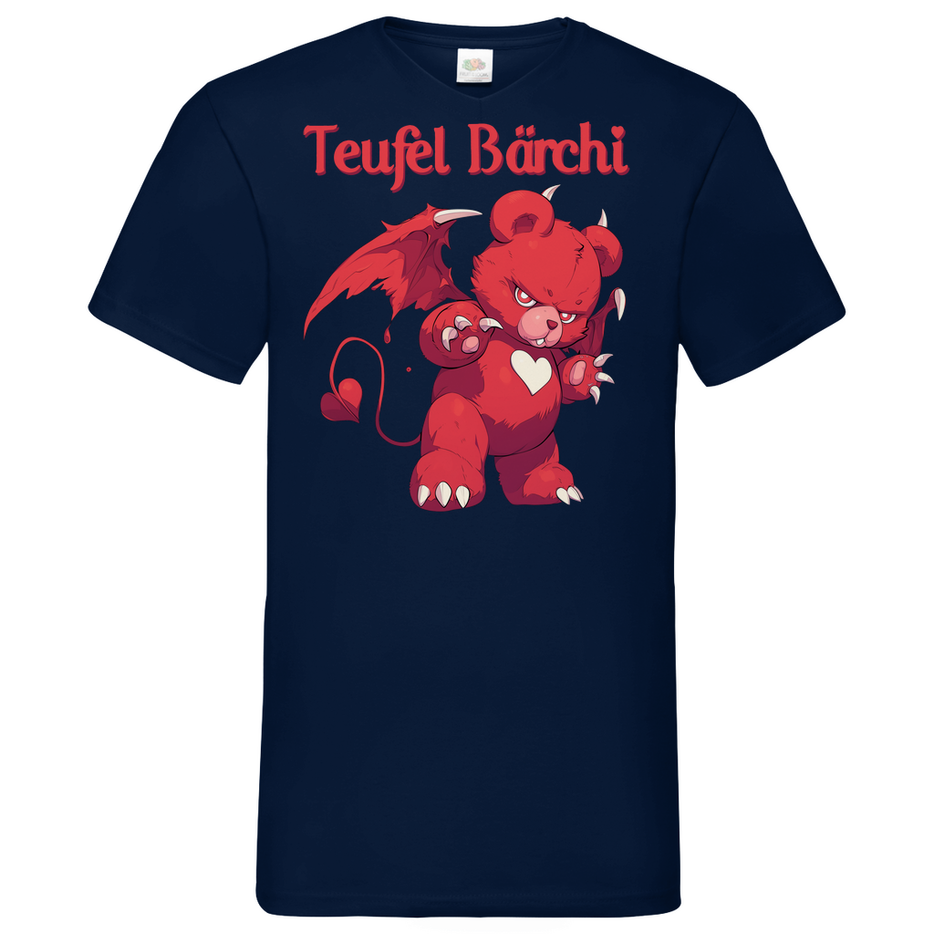 Teufel Bärchi - Glücksbärchi - Herren V-Neck Shirt Navy