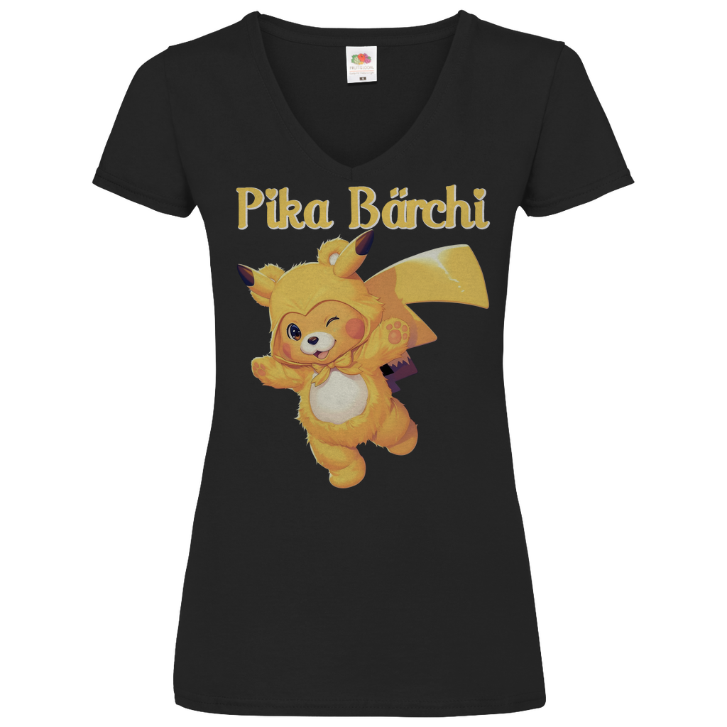 Pika Bärchi - Glücksbärchi - V-Neck Damenshirt Black