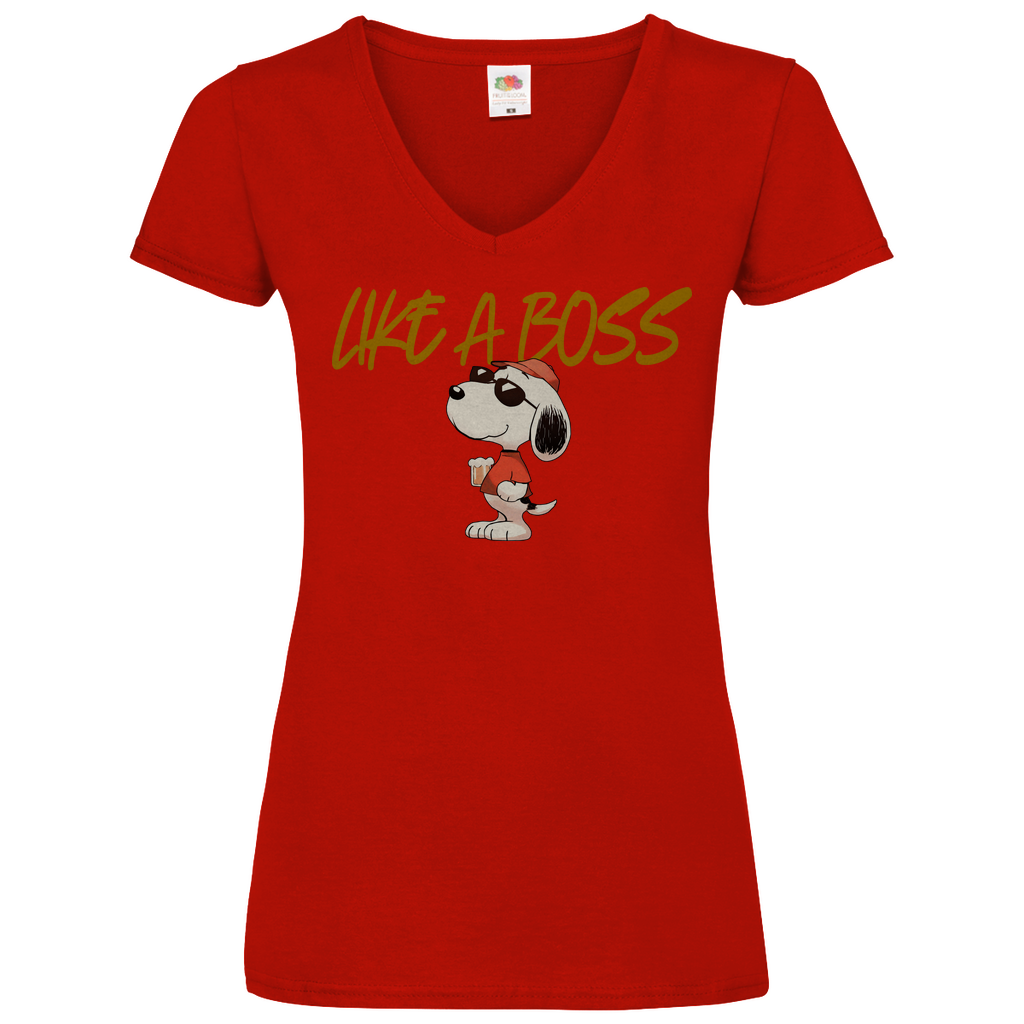 Peanuts Snoopy mit Bier Like a Boss - V-Neck Damenshirt Red