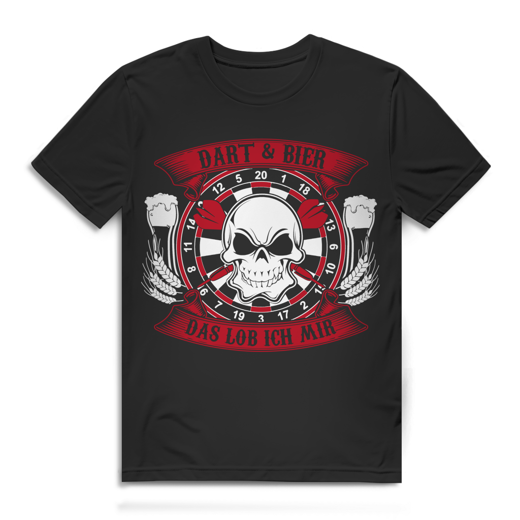 Geschenk für Dartspieler – Funshirt „Dart und Bier das lob ich mir“ Männerabend Humor Black