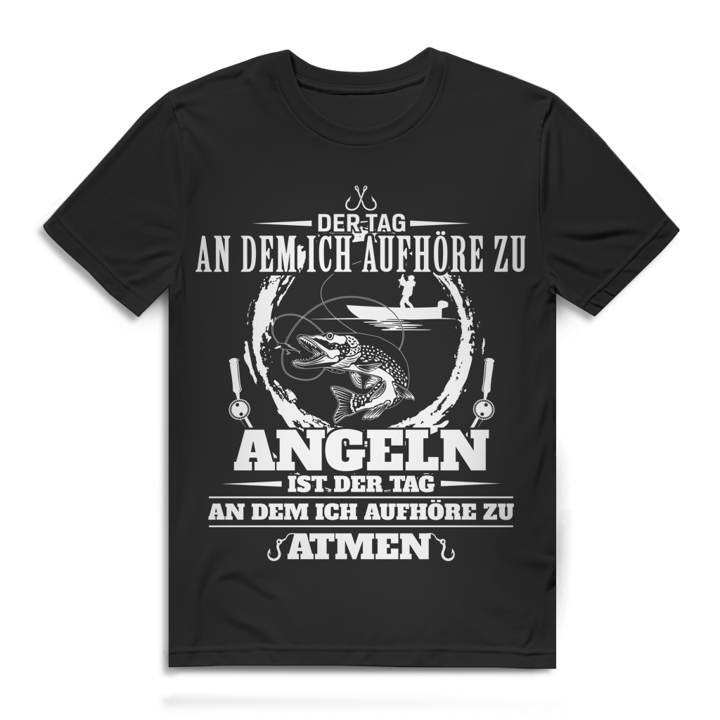 Herren T-Shirt Der Tag an dem ich aufhöre zu Angeln Hecht Shirt Black