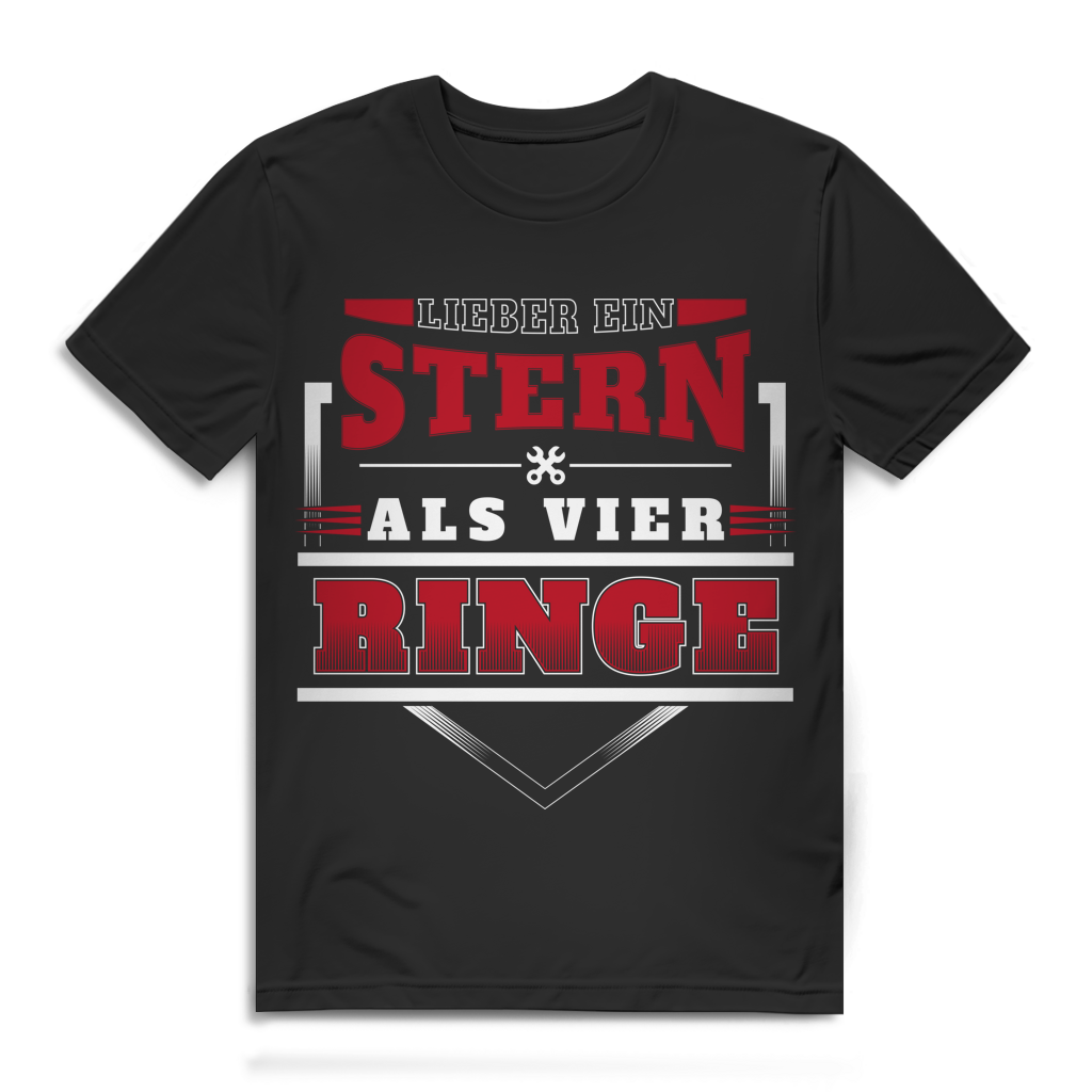 Auto Shirt Männer – Lieber ein Stern als vier Ringe – Autofan Spruch Black