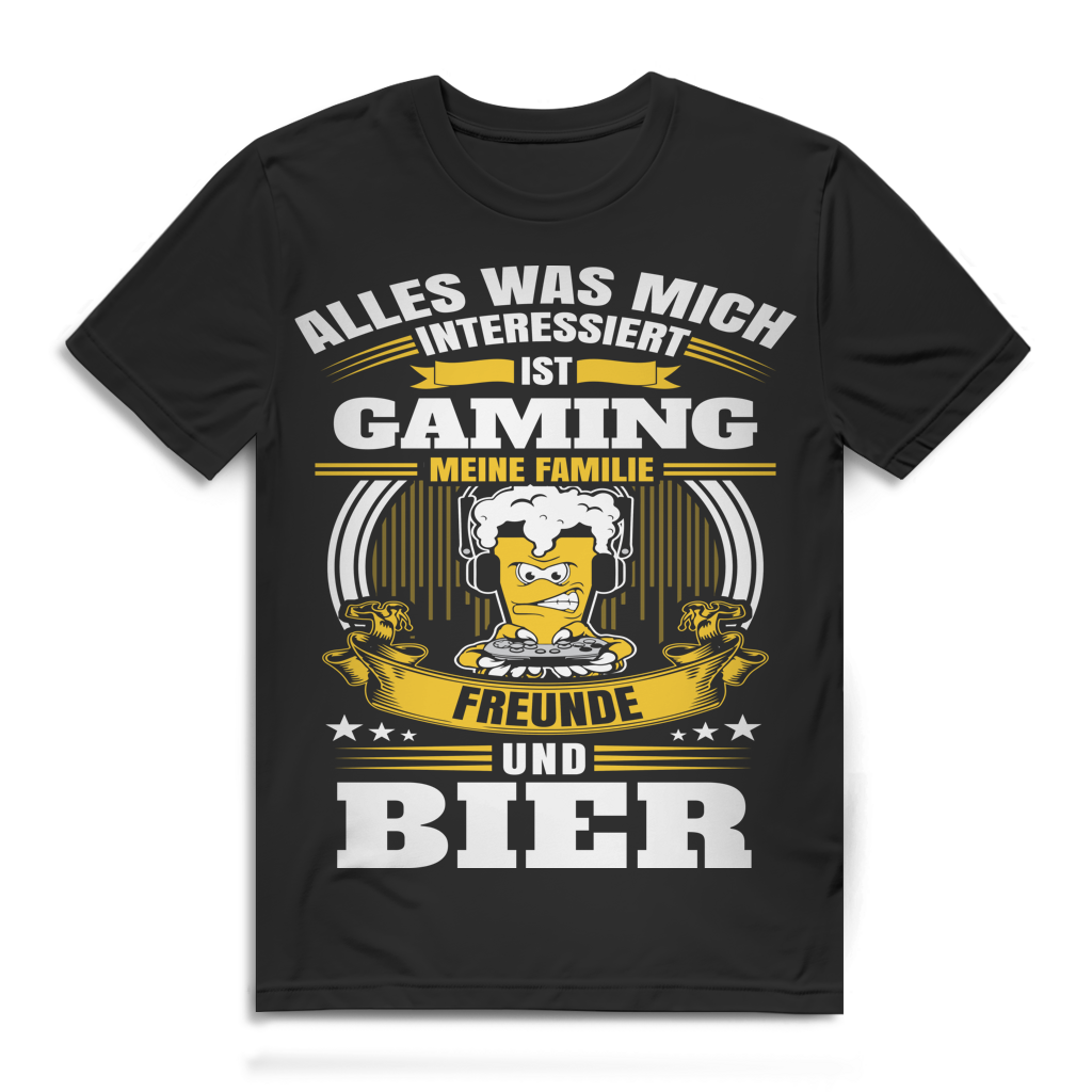 Gaming T-Shirt Männer – Familie, Freunde, Zocken & Bier – Bio Baumwolle Black