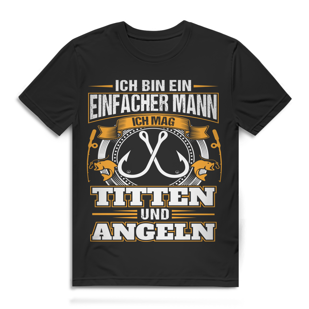 Herren T-Shirt Ich bin ein einfacher Mann ich mag Angeln Black