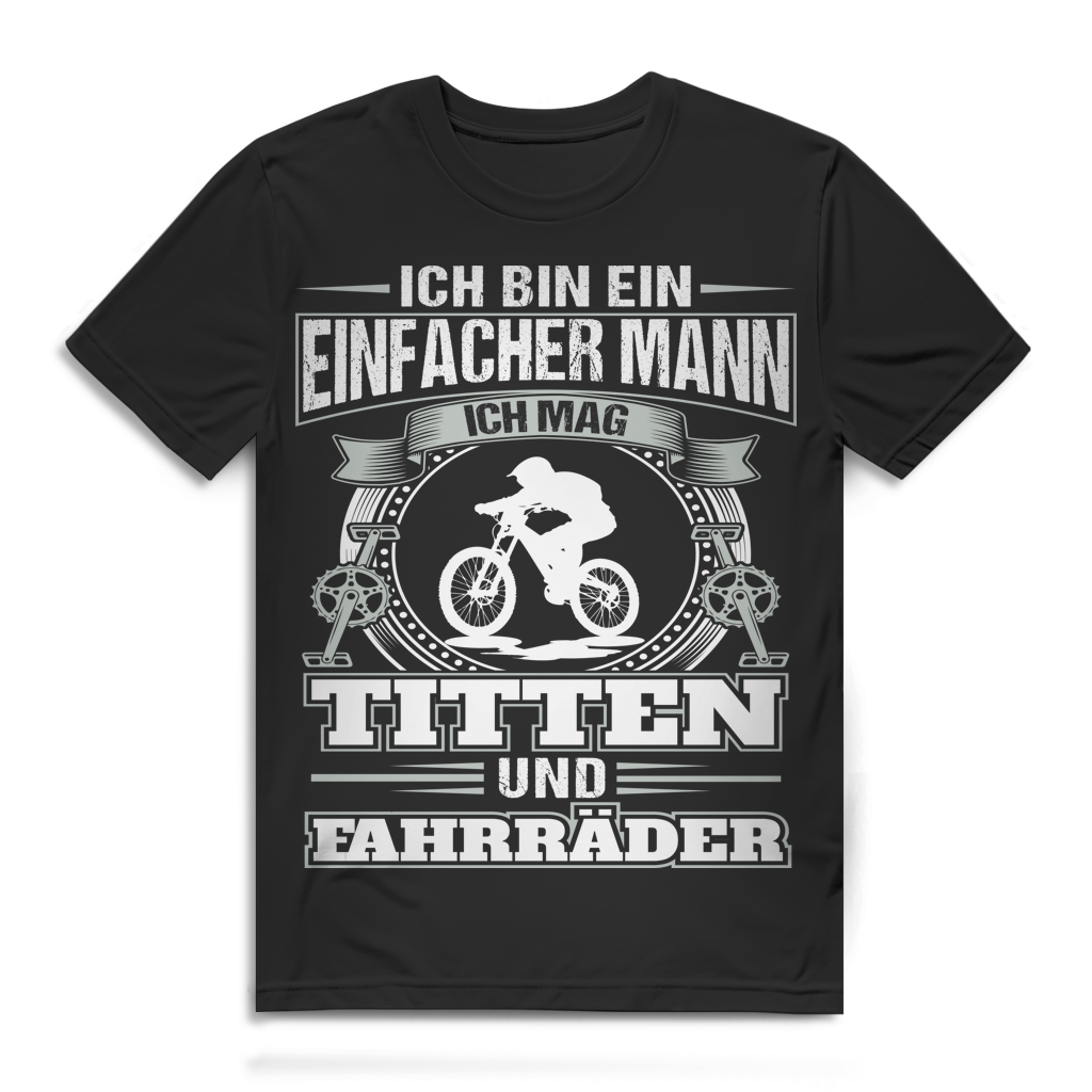 Herren T-Shirt Einfacher Mann ich mag Titten und Fahrräder Black
