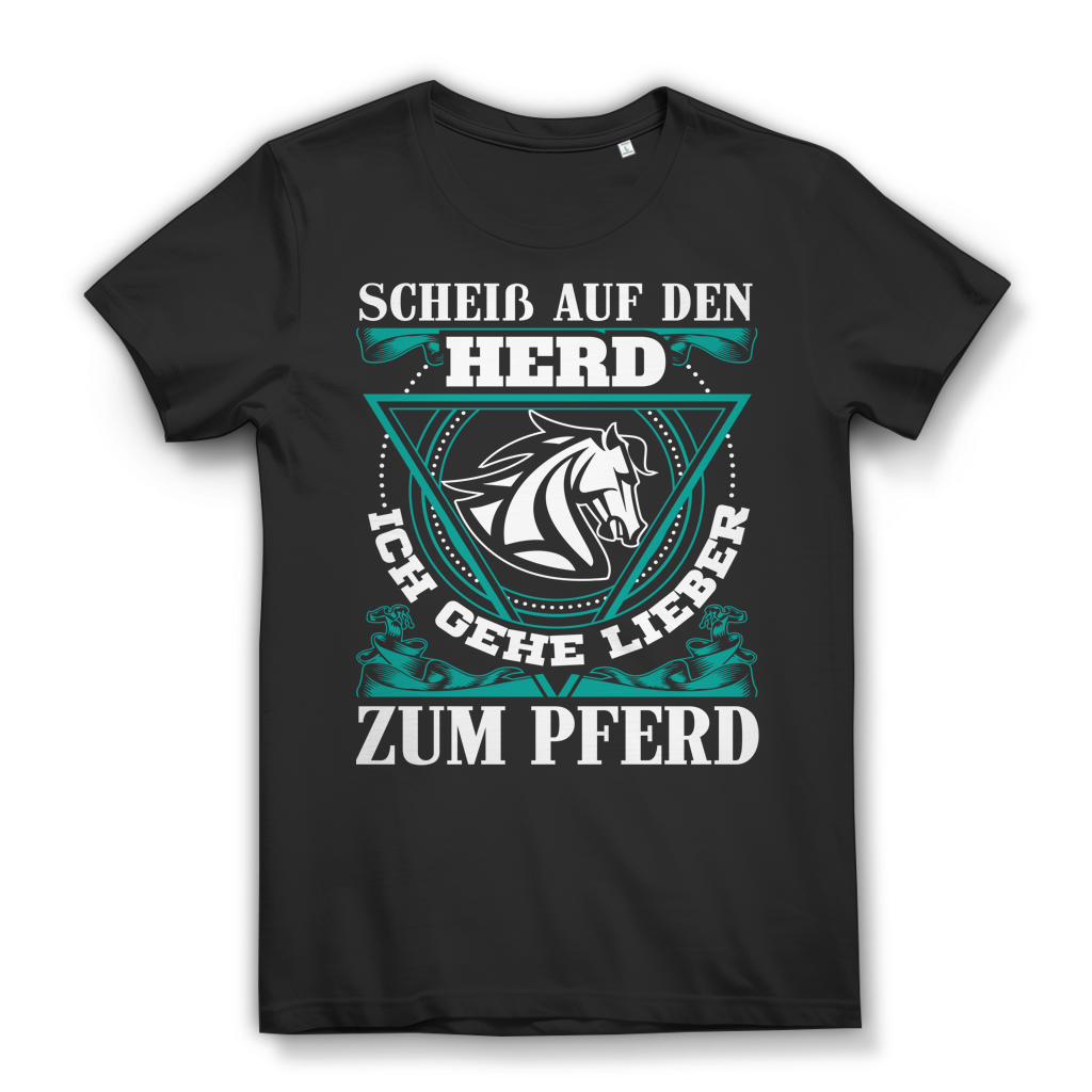 Scheiß auf den Herd Shirt Damen – Reiterin Spruch T-Shirt zum Pferd statt Küche Black