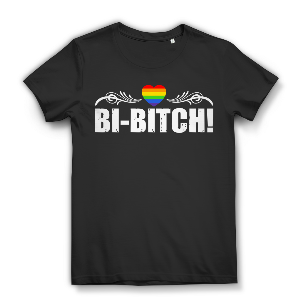 Bi-Bitch Damen T Shirt LGBT Regenbogenherz Pride Bisexualität Spruch CSD Frauen Black