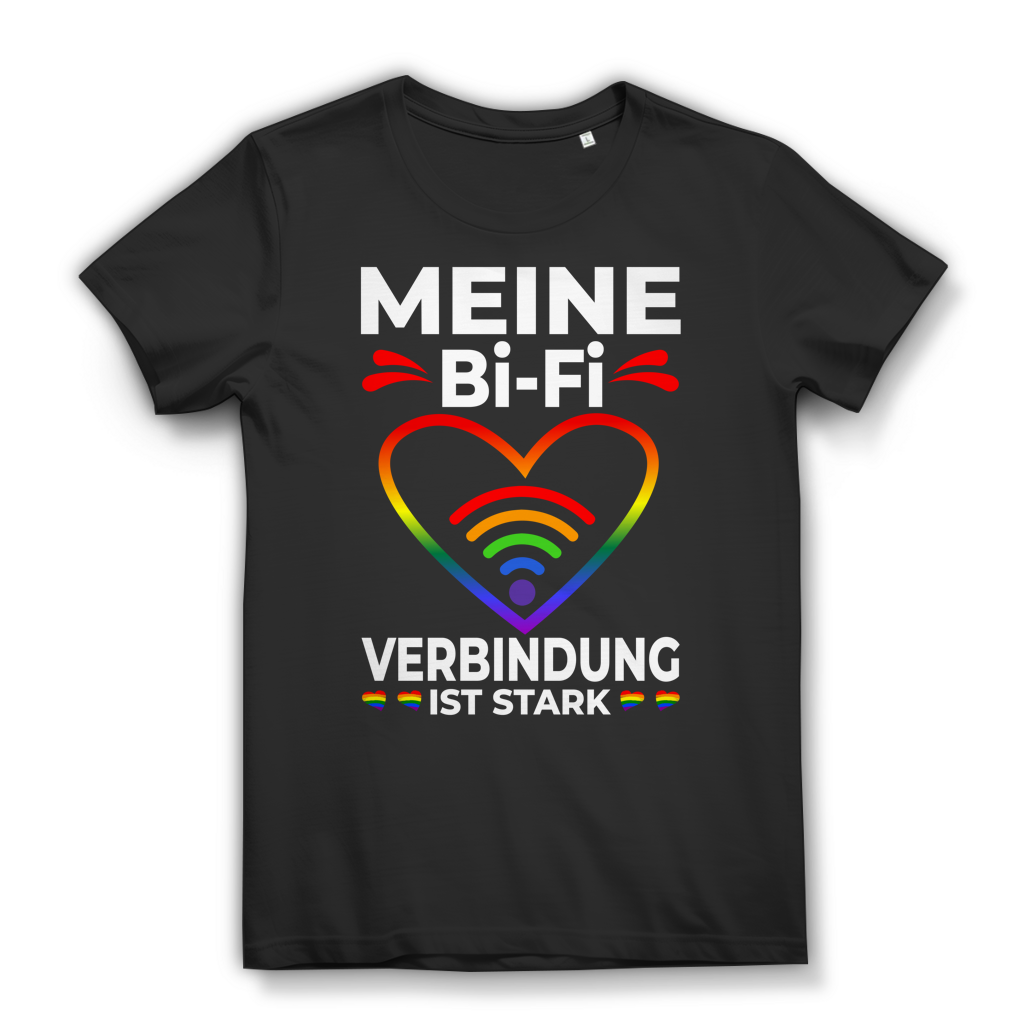 Bi Pride Damen Shirt Meine Bi-Fi Verbindung LGBTQ Regenbogen WLAN Spruch Black