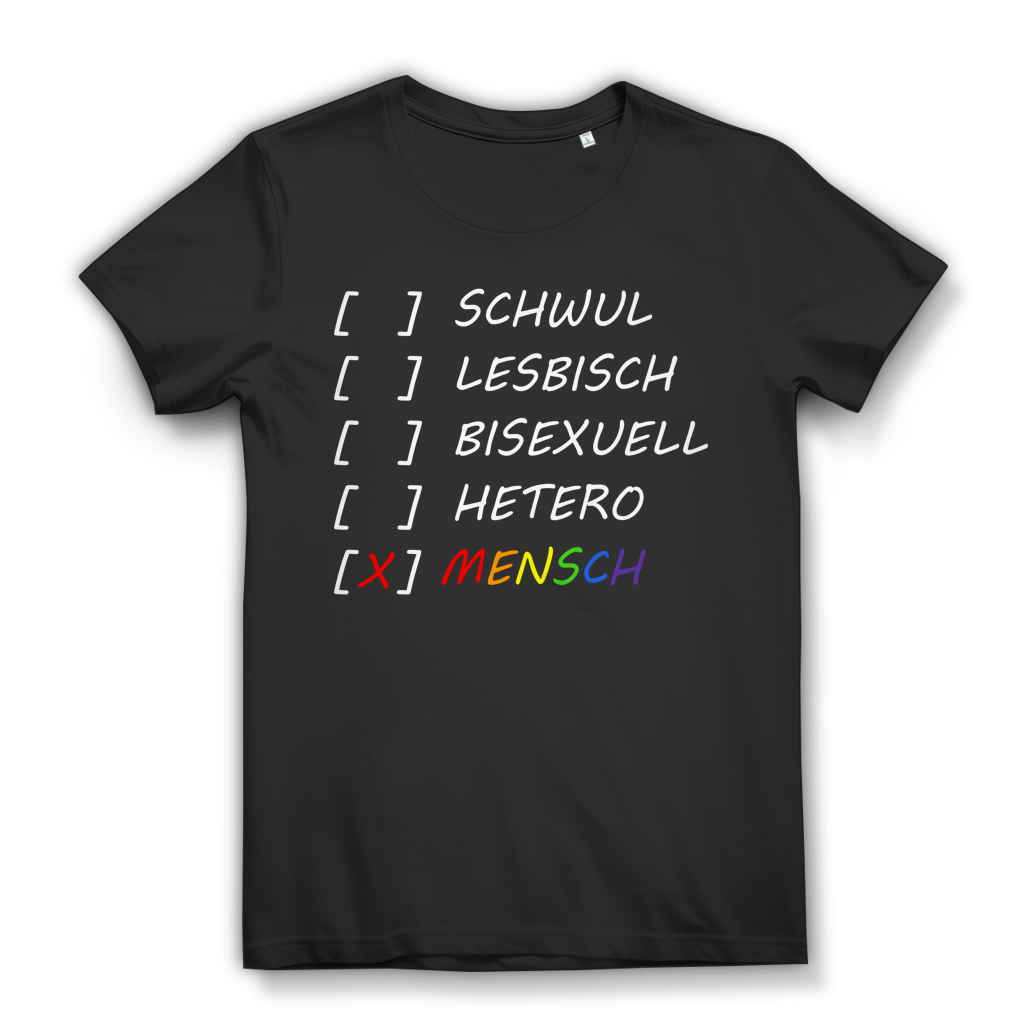 LGBT Damen Shirt Mensch statt Label Diversity Equality Rainbow CSD Bio Baumwolle Black