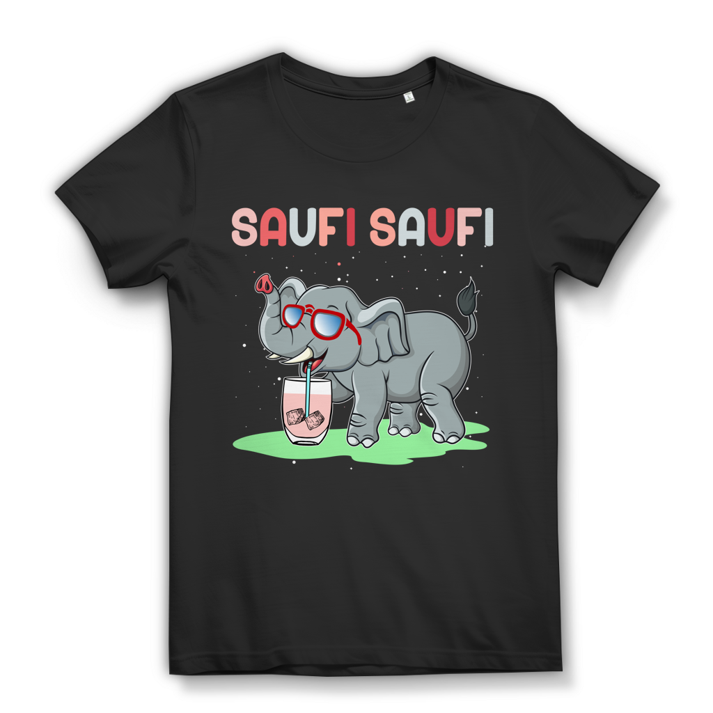 Saufi Saufi Damen T-Shirt Elefant Funshirt Cocktail Festival Party Outfit Frauen Black