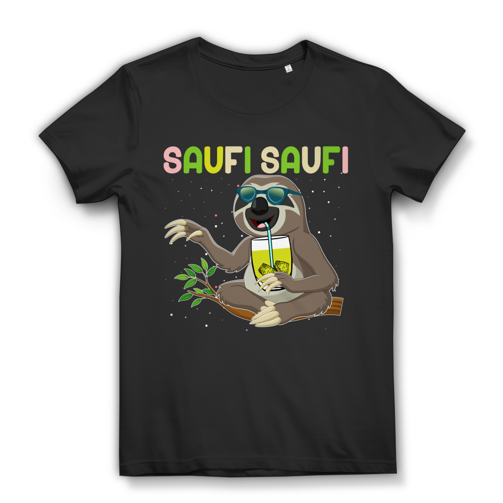 Saufi Saufi Damen T-Shirt Faultier Party Funshirt Frauen Trinken Lustiges Shirt Black