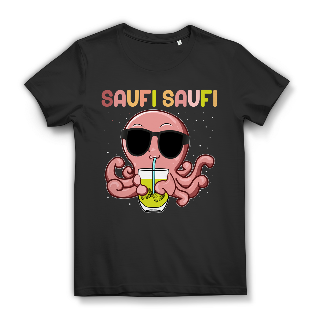 Saufi Saufi Octopus Damen T-Shirt lustig Oktopus Funshirt Party Frauen Shirt Black
