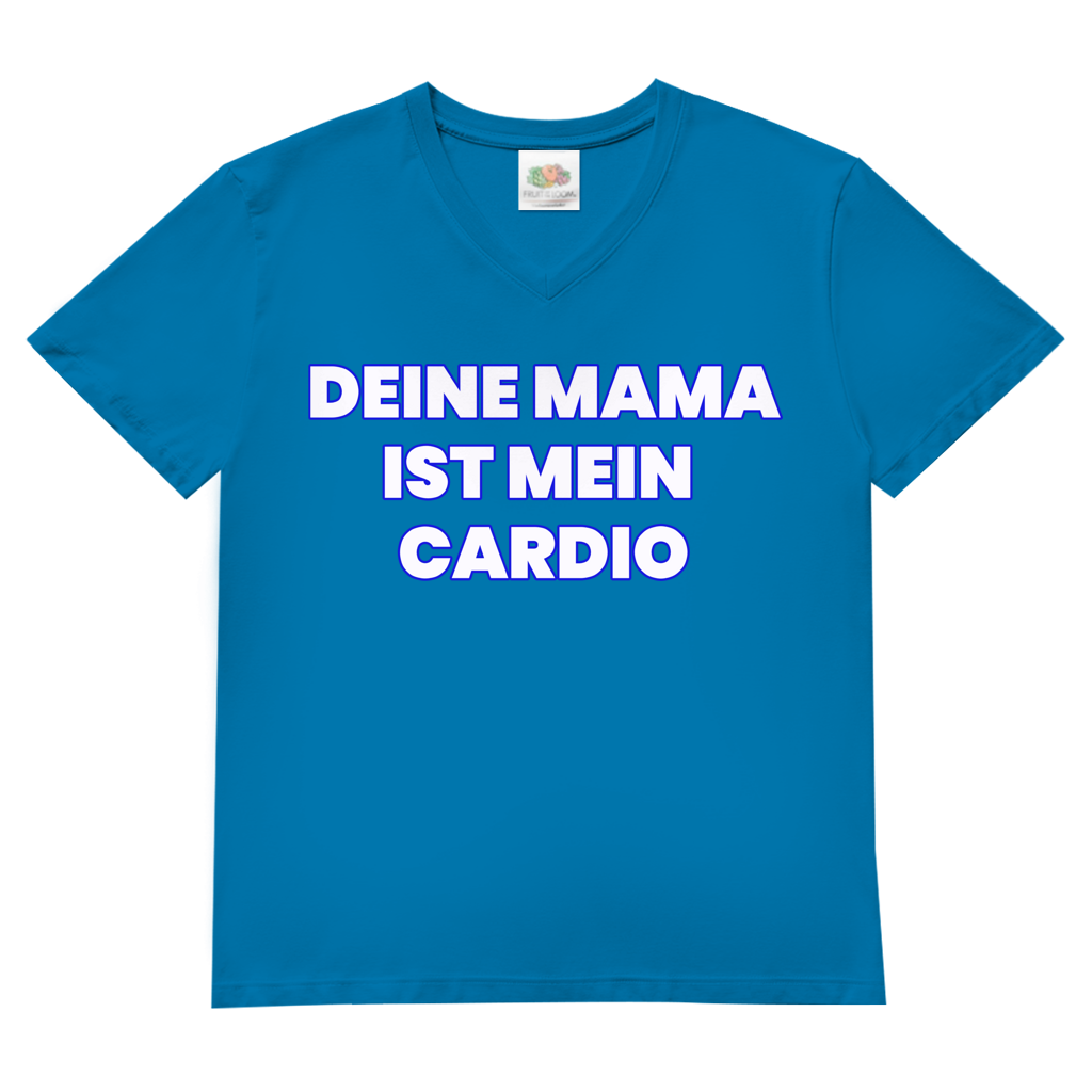 Deine Mama ist mein Cardio – Herren V-Neck T-Shirt Azure Blue