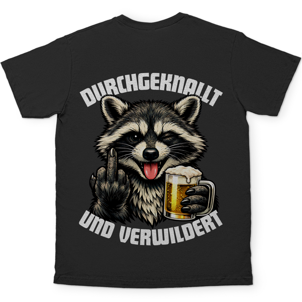 Durchgeknallt und verwildert Bier Mittelfinger Waschbär - Herren T-Shirt Black