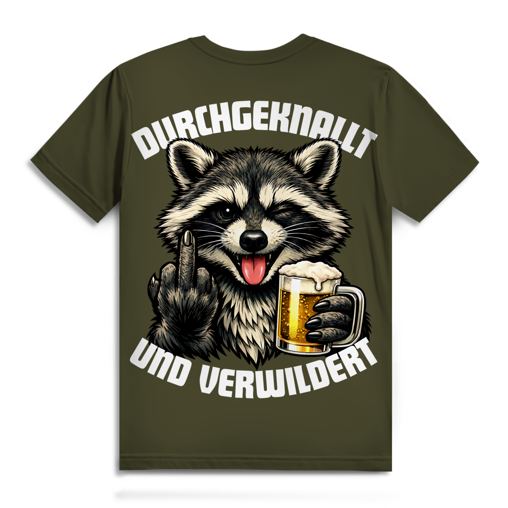 Durchgeknallt und verwildert Bier Mittelfinger Waschbär - Herren Premium Bio T-Shirt Khaki