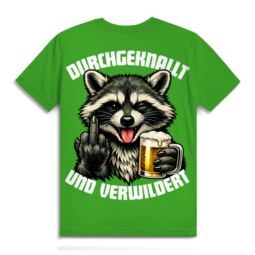 Durchgeknallt und verwildert Bier Mittelfinger Waschbär - Herren Premium Bio T-Shirt Real Green