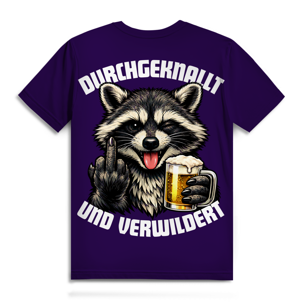 Durchgeknallt und verwildert Bier Mittelfinger Waschbär - Herren Premium Bio T-Shirt Urban Purple