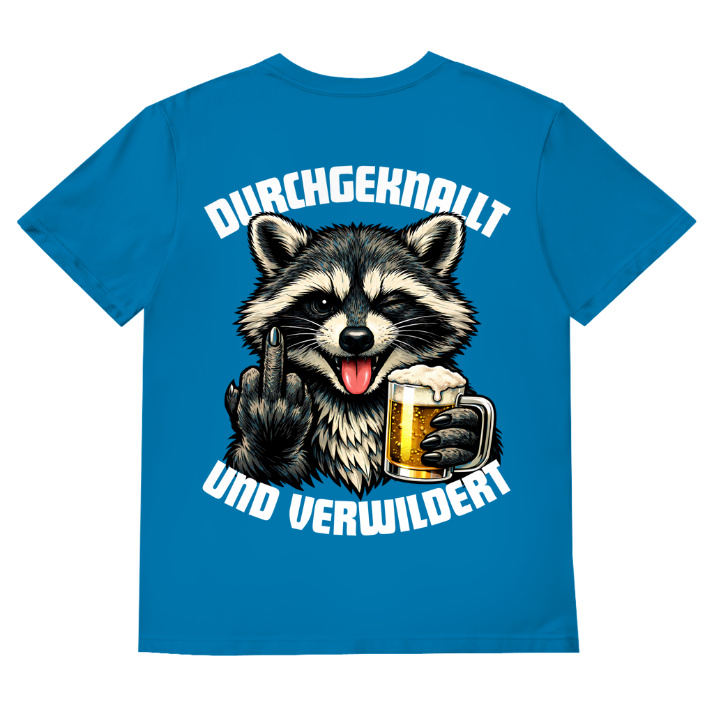 Durchgeknallt und verwildert Bier Mittelfinger Waschbär - Herren V-Neck T-Shirt