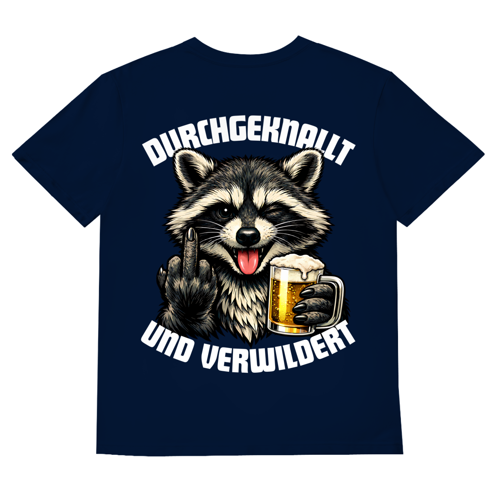 Durchgeknallt und verwildert Bier Mittelfinger Waschbär - Herren V-Neck T-Shirt
