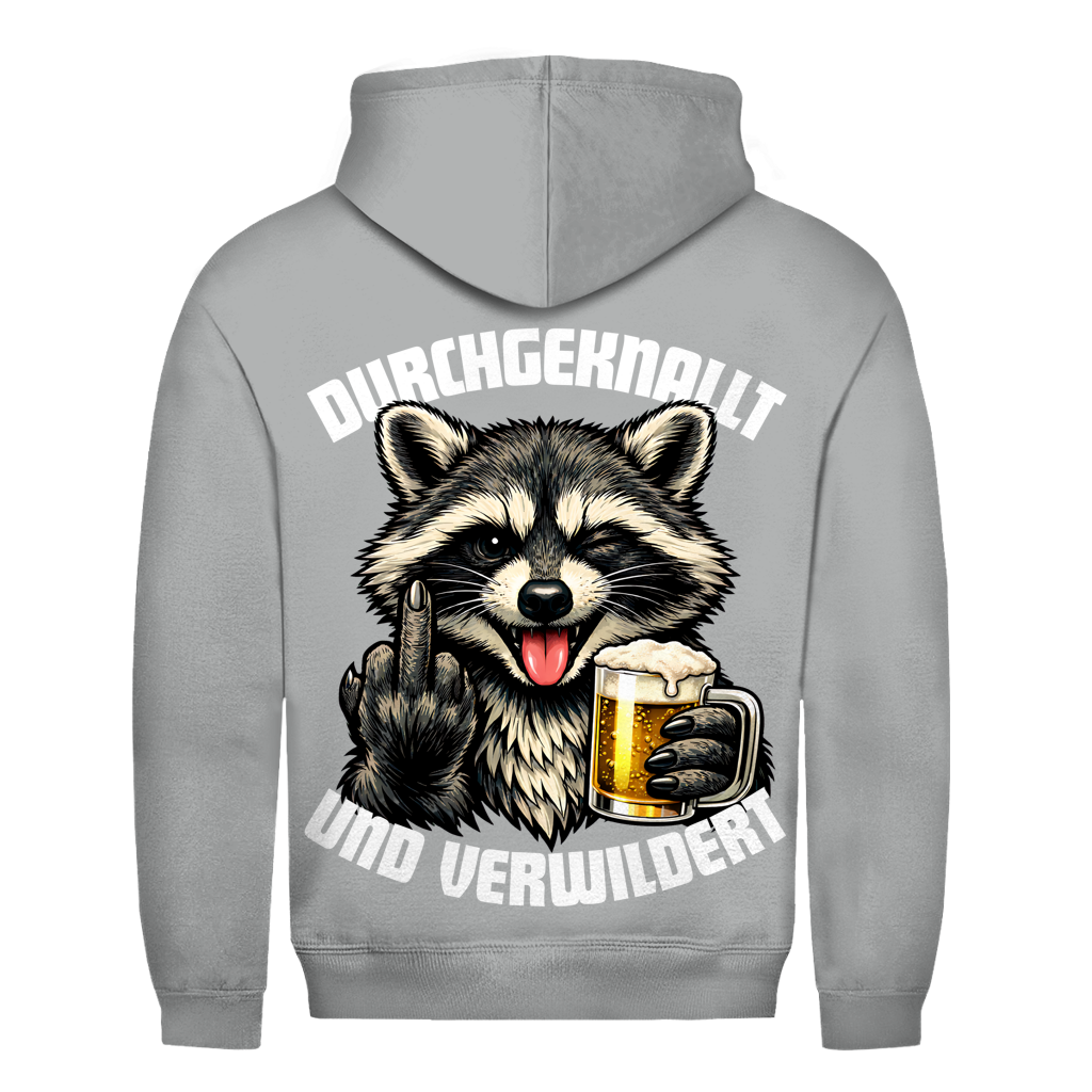 Durchgeknallt und verwildert Bier Mittelfinger Waschbär - Herren Hoodie Heather Grey