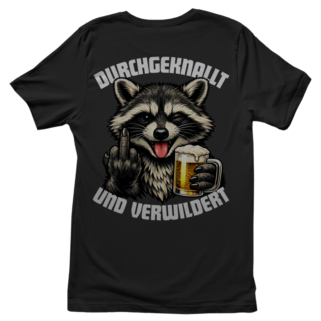 Durchgeknallt und verwildert Bier Mittelfinger Waschbär - Damen T-Shirt Black