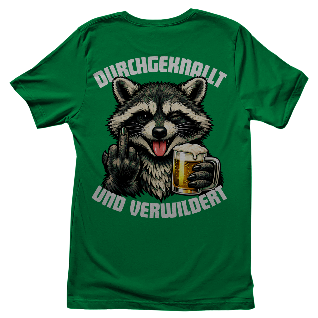 Durchgeknallt und verwildert Bier Mittelfinger Waschbär - Damen T-Shirt Kelly Green