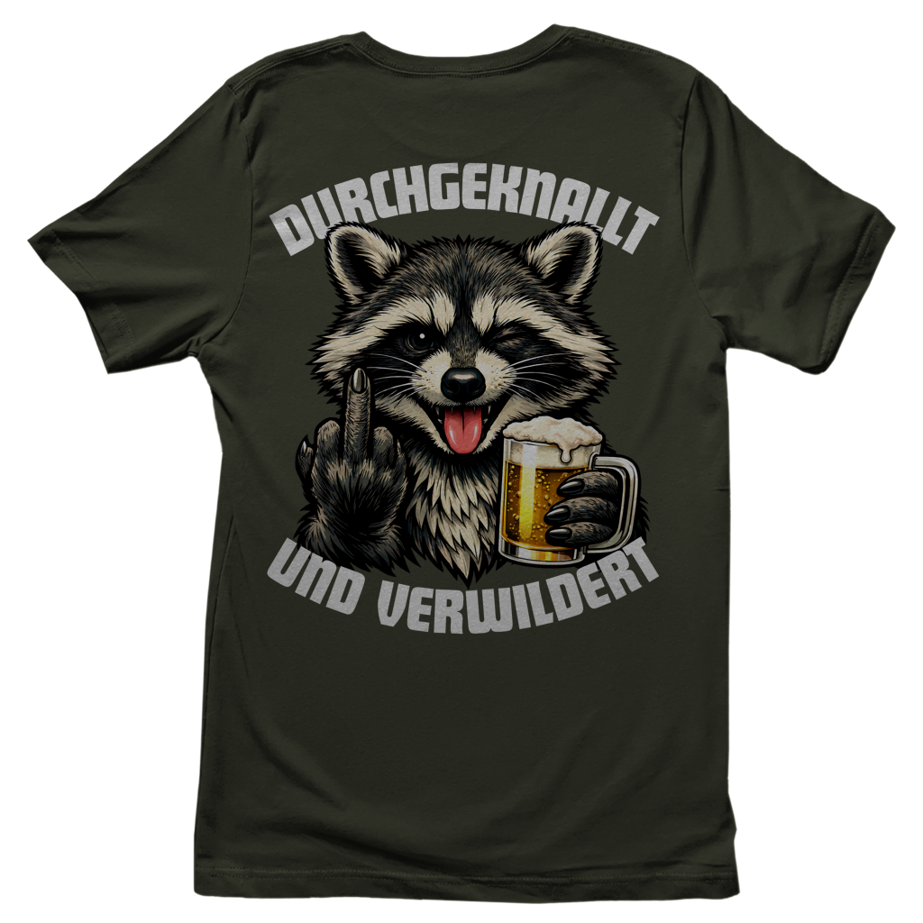 Durchgeknallt und verwildert Bier Mittelfinger Waschbär - Damen T-Shirt Urban Khaki
