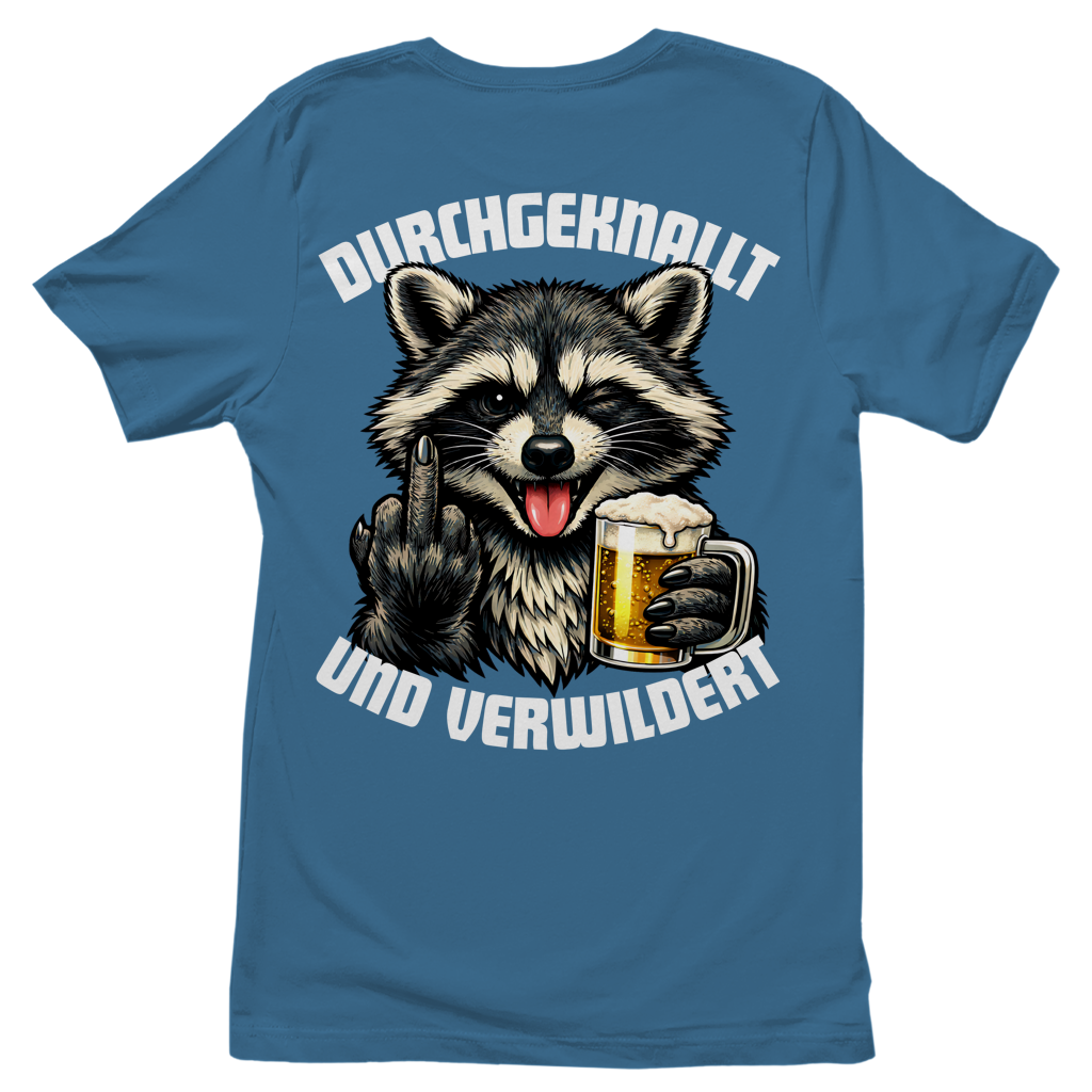 Durchgeknallt und verwildert Bier Mittelfinger Waschbär - Damen T-Shirt Stone Blue